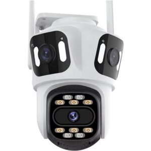 Gadpiparty Three Lens Three Screen IP Camera WiFi External Dual Lens Auto Track 15MP Security PTZ Camera 4K HD Video Surveillance(US Plug,15MP Add