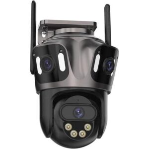 Gadpiparty Three Screen WiFi IP Camera Outdoor 4K Dual Lens PTZ Camera Ai Human Detection IP66 Waterproof CCTV Video Security Camera(UK Plug,3 Lens