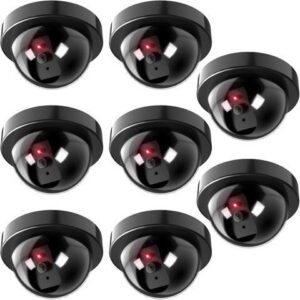 Gadpiparty WALI Dummy Fake Security CCTV Dome Camera with Flashing Red LED Light with Security Alert Sticker Decals (SD-8), 8 Packs, Black