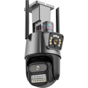 Gadpiparty WiFi PTZ Camera 4K 8MP HD Dual-Lens Dual Screen Camera AI Auto Tracking 4MP Video Surveillance Police Light Alarm(U/K,4MP Add 32G Card)