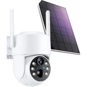 Gadpiparty WiFi PTZ Camera Outdoor Solar IP Camera 4MP HD Built-in Battery Video Surveillance Camera Long Time Standby(2MP 64G SD Card)