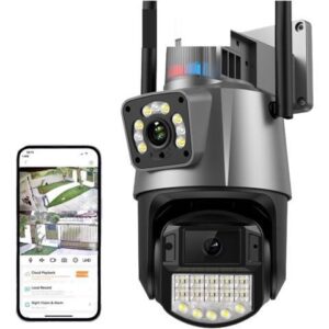 Gadpiparty Wire-Free Camera 4K 8MP 4X Zoom PTZ Camera Outdoor HD 4MP Dual-Lens Dual Screen Color Night Vision AI Auto Tracking Video Surveillance