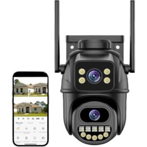 Gadpiparty Wire-Free Camera 4K 8MP Dual Lens PTZ Outdoor Wireless Camera 4MP Two Way Audio Ai Human Detection Color Night Vision IP66 Security Camera