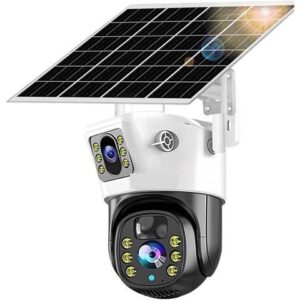 Gadpiparty Wire-Free Camera 4K 8MP Dual Lens PTZ Solar Camera Outdoor Dual Screen Human Tracking Secuity Color Night Vision Surveillance Camera
