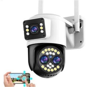 Gadpiparty Wire-Free Camera 4K 8MP HD IP Camera Three Lens Dual Screens 10X Zoom PTZ Two Way Audio Color Night Vision Outdoor Security Camera