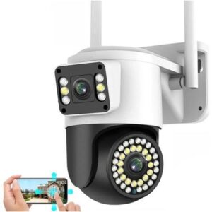 Gadpiparty Wire-Free Camera 4K 8MP IP Camera Dual Lens Dual Screen 4G PTZ Auto Tracking Two Way Audio Color Night Vision Outdoor Security Camera