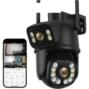 Gadpiparty Wire-Free Camera 4K 8MP PTZ Camera 4MP 4X Digital Zoom Dual Lens Dual Screen Auto Tracking CCTV Surveillance Outdoor IP Camera+