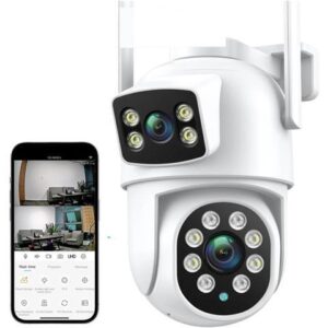Gadpiparty Wire-Free Camera 4K 8MP PTZ Camera Dual Lens Dual Screen 4X Digital Zoom IP Camera 4MP HD Auto Tracking Outdoor CCTV Surveillance