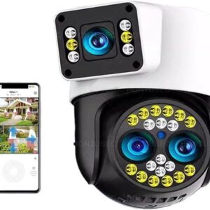 Gadpiparty Wire-Free Camera 4K 8MP Three Lens PTZ Dual Screens 10X Optical Zoom Color Night Vision Auto Tracking Outdoor Surveillance IP Camera