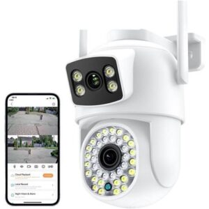 Gadpiparty Wire-Free Camera 8MP 4K Camera Dual Lens Ai Human Detect Auto Tracking Outdoor Wireless Security Camera 4MP Color Night Vision Video Camera