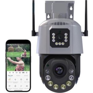 Gadpiparty Wire-Free Camera 8MP 4K Camera Outdoor Dual Lens PTZ 36X Optical Zoom Ai Human Detect Surveillance Color Night Vision Wireless IP Camera