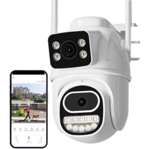 Gadpiparty Wire-Free Camera 8MP PTZ Camera 4K Outdoor Dual Screen Auto Tracking Night Vision 4MP Security Protection IP Camera Audio P2P Pan/Tilt/Zoom