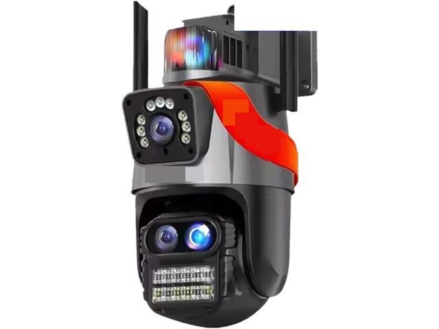 Gadpiparty Wire-Free Camera 9MP 5K PTZ Camera 8X Hybrid Zoom 8MP IP Camera Outdoor Three Lens Dual Screen Security Cam Auto Tracking Surveillance