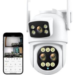 Gadpiparty Wire-Free Camera HD 9MP 4K PTZ IP Camera 6MP 8X Zoom Three Lens Home Security Protection Motion Detection Outdoor Street CCTV Surveillance