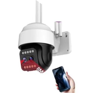 Gadpiparty Wire-Free Camera HD IP Camera 5MP Dual Lens Outdoor Camera Two Way Audio Camera 4X Zoom Human Detection Security Camera Pan/Tilt/Zoom