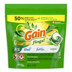 Gain Flings 3-in-1 Oxi Boost and Febreze Laundry Detergent Pacs, Original Scent, 14 Count