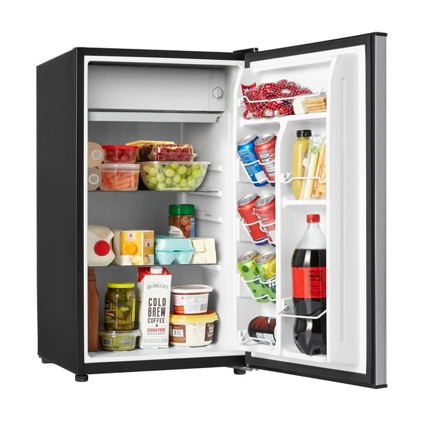 Galanz 3.3 Cu ft One Door Mini Fridge, Estar, Stainless Steel Look, New