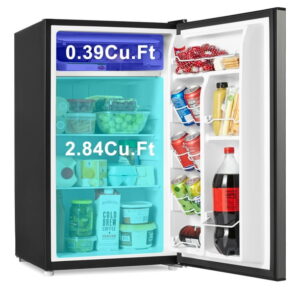 Galanz 3.3 Cu ft One Door Mini Fridge, Estar, Stainless Steel Look, New