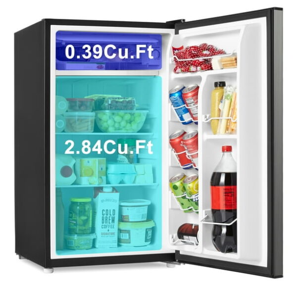 Galanz 3.3 Cu ft One Door Mini Fridge, Estar, Stainless Steel Look, New