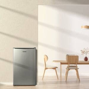 Galanz 3.3 Cu ft One Door Mini Fridge, Estar, Stainless Steel Look, New