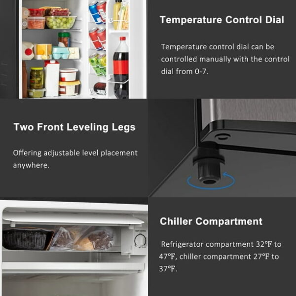 Galanz 3.3 Cu ft One Door Mini Fridge, Estar, Stainless Steel Look, New