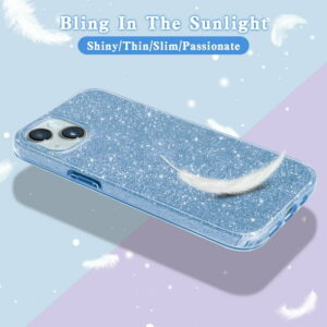 GALAPROX Bling Sparkle iPhone 15 Plus Case, Stylish Glitter Cute Protective Cover-Blue