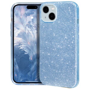 GALAPROX Bling Sparkle iPhone 15 Plus Case, Stylish Glitter Cute Protective Cover-Blue