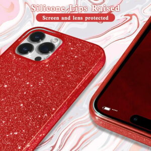 GALAPROX Bling Sparkle iPhone 15 Pro Case, Stylish Glitter Cute Protective Cover-Red