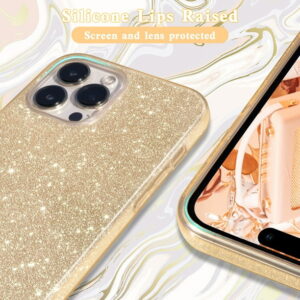 GALAPROX Bling Sparkle iPhone 15 Pro Max Case, Stylish Glitter Cute Protective Cover-Gold