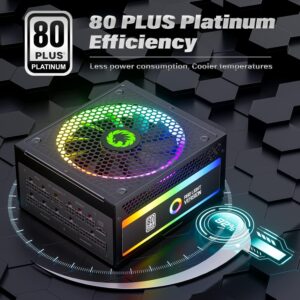 GAMEMAX 1300W Power Supply, ATX 3.0 & PCIE 5.0 Ready, 80+ Platinum Certified, Addressable RGB with 5V Motherboard Sync, 100% Japanese Capacitors, Fully Modular, RGB-1300