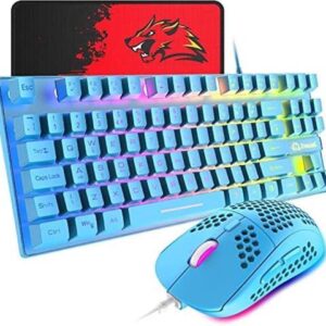 Gaming Keyboard and Mouse Combo,88 Keys Compact Rainbow Backlit Mechanical Feel Keyboard,RGB Backlit 6400 DPI Lightweight Gaming Mouse with Honeycomb
