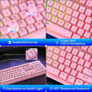 Gaming Keyboard and Mouse Combo, Rainbow LED Backlit Multimedia PC Gaming Keyboard, Office Keyboard Colorful Breathing Backlit Gaming Mouse for Working or Primer Gaming, Office...