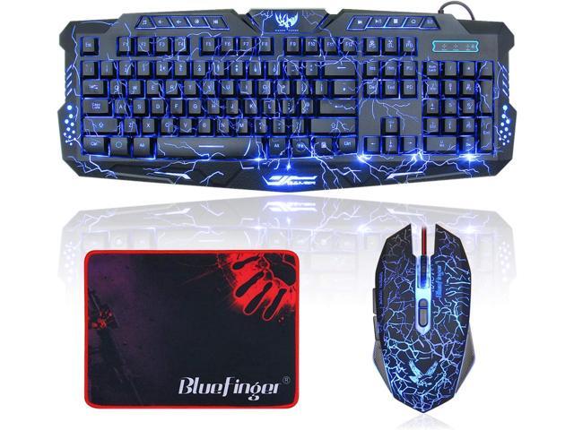 Gaming Keyboard and Mouse,USB Wired Backlit Gaming Mouse and Keyboard Combo,Letters Glow, 3 Color Crack Backlit,Illumination Keyboard and Mouse Set