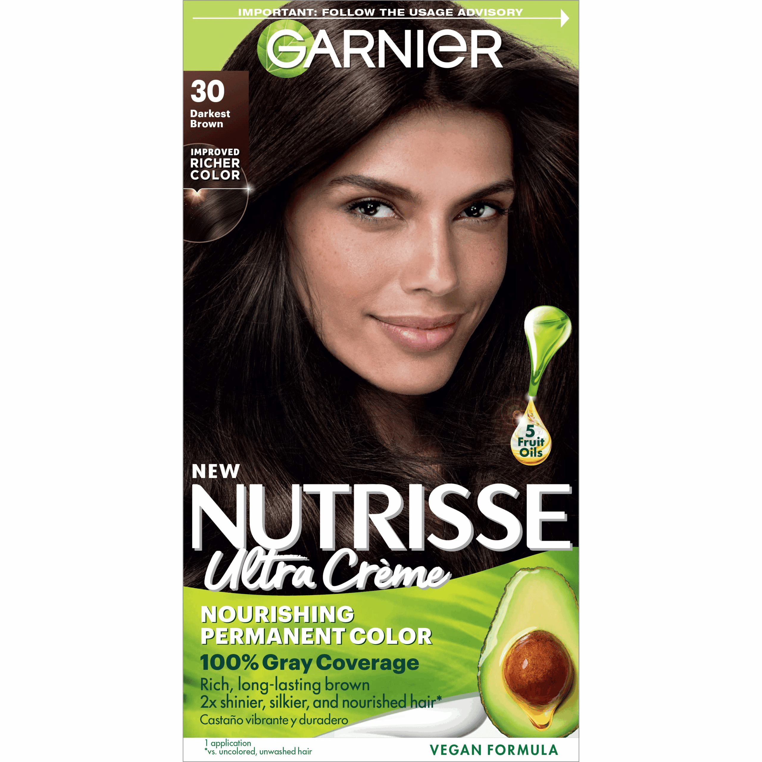 Garnier Nutrisse Nourishing Adult Hair Color Creme, 030 Darkest Brown Sweet Cola