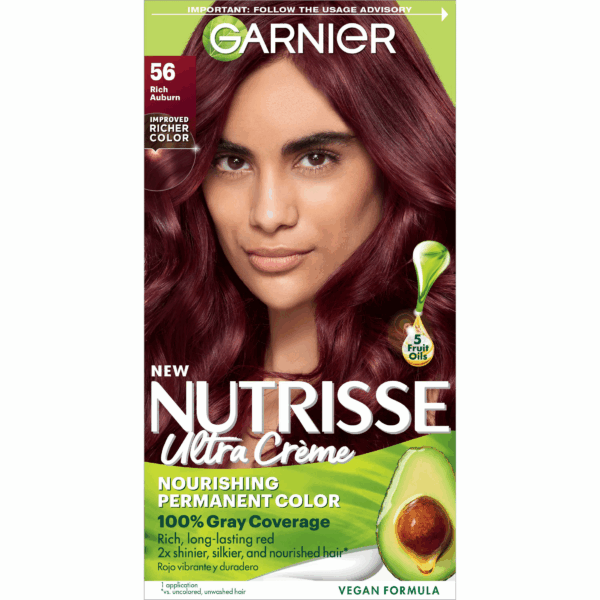 Garnier Nutrisse Nourishing Permanent Hair Color Creme, 56 Medium Reddish Brown (Sangria), 1 kit Garnier Nutrisse Nourishing Permanent Hair Color Creme, 56 Medium Reddish Brown (Sangria), 1 kit