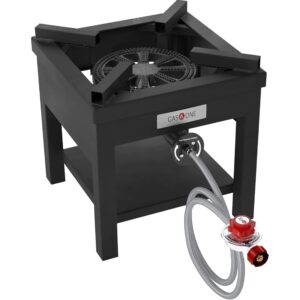 Gas One B-5350-RED 275,000 BTU Rugged Propane Burner Outdoor Cooker with 0-20 PSI Regulator with Pressure Gauge for Outdoor Cooking, Turkey Fry, Black