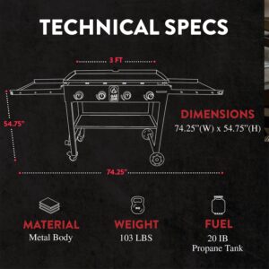 Gas One Propane Burner Grill–36-Inch Flat Top Grill Griddle Cooking Station–Foldable 4 Burner Propane Grill with Pre-Seasoned Griddle–Professional Burners for Outdoor Cooking...