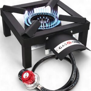 GasOne High Pressure Single Propane Burner - Outdoor Cooking with Heat Shield and Guard – Propane Burner Head for Camping, Tailgating, Seafood Boil, Home Brewing - Patent Pending