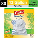 Glad ForceFlex Tall Kitchen Drawstring Trash Bags, 13 Gallon, Gain Original with Febreze Freshness, 80 Count
