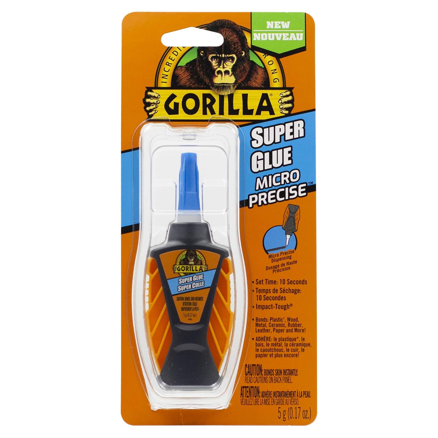 Gorilla Micro Precise Super Glue, Fast-Setting Cyanoacrylate, Precise Applicator, Anti-Clog Cap, Clear, 0.19oz/5g, Pack of 1