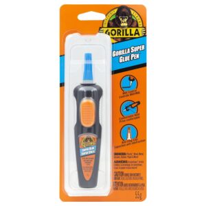 Gorilla Super Glue Pen, Max Control, Fast-Setting, Anti-Clog Cap, Pen-Style Applicator, Clear, 0.19oz/5.5g, Pack of 1