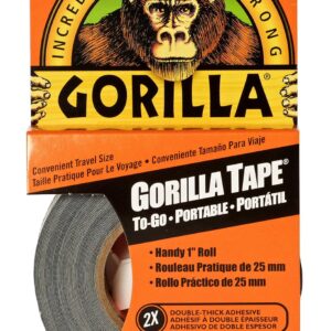 Gorilla Tape To-Go, Double Thick Adhesive, Weather Resistant Shell, Reinforced Backing, Travel Size Roll, Black, 1in x 30ft (2.5cm x 9.14m) Pack of 1 - 6101001