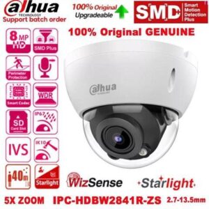 GravaStar 8MP Starlight 5x Zoom WizSense IR SMD+ PoE IP Dome Camera IPC-HDBW2841R-ZS