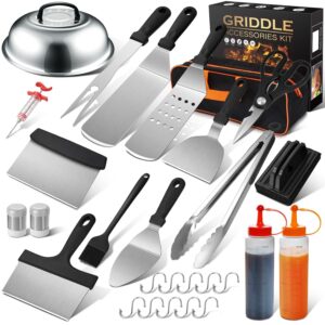 Griddle Accessories Kit, 29PCS Flat Top Grill Accessories Set for Blackstone and Camp Chef, Grill Spatula Set with Enlarged Spatulas, Basting Cover, Scraper, Tongs for Outdoor...