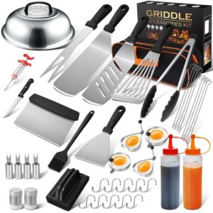 Griddle Accessories Kit, 43PCS Flat Top Grill Accessories Set for Blackstone and Camp Chef, BBQ Spatula Set with Enlarged Spatulas, Basting Cover, Scraper, Tongs for Outdoor