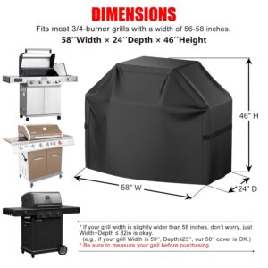 Grill Cover, 58 inch Heavy Duty BBQ Gas Grill Cover for Outdoor Grill, Waterproof, Weather Resistant, Anti-UV, Rip-Proof, Fade Resistant Barbecue Cover with Hook-and-Loop Straps...