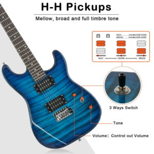 GST Stylish H-H Pickup Tiger Stripe Electric Guitar Kit with 20W AMP Bag Guitar Strap Blue
