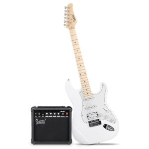 GST Stylish H-S-S Pickup Electric Guitar Kit with 20W AMP Bag Guitar Strap White