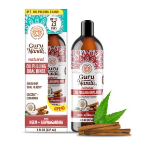 GuruNanda Coconut & Cinnamon Oil Pulling Flavor + Neem & Ashwagandha - Oral Rinse Mouthwash - 8 oz