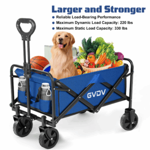 GVDV Collapsible Wagon Cart, Portable Utility Wagon for Camping, Beach, Picnic, Shopping, Sports, and Grocery Transport, Blue